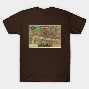 Antique Map of London, England by Georg Braun and Frans Hogenberg,  1582 T-Shirt